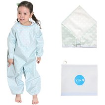 플리에 유아동용 원피스 전신미술가운 세트, 연하늘 + 흰색땡땡이