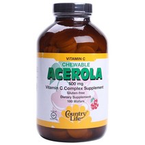 컨트리라이프 츄어블 아세로라 비타민 C 500mg 웨이퍼 글루텐 프리, 180개입, 1개