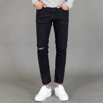 디와이진 남성용 슬림핏 칼구제 컷팅 블랙진 ME098