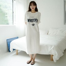씨씨 여성용 영문나염 오버핏 나그랑 반팔 롱 원피스