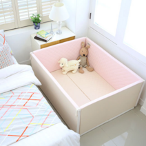 맘마키즈폴더 에어리즈 퀼팅 범퍼 침대, 핑크   크림