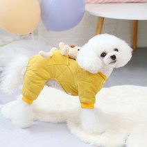 더깔끔 곰돌이 올인원 패딩 가을 겨울 반려동물 옷, 옐로우