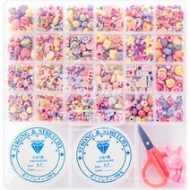 핑크공주 퐁퐁비즈공예 24칸 DIY세트 A09 라인 우레탄줄 2p 포함, 혼합 색상