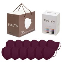 evelyn 컬러 마스크 L 성인용, 50개입, 1개, 벨벳 버건디