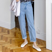 로미스토리 빅사이즈 후면 밴딩 보이핏 데님 팬츠