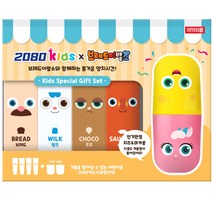 2080 브레드이발소 어린이 치약 80g x 4종 + 치즈 앤 마카롱 커플컵 세트, 1세트