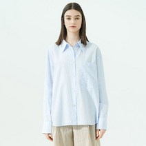 보연 여성용 워싱 아사 블루 스트라이프 오버핏 셔츠 002