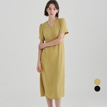 ELLE PARIS 여성용 브이넥 슬림 반팔 원피스