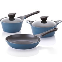 네오플램 인덕션 일라 냄비 후라이팬 3종 세트, 딥블루, 편수냄비 18cm + 양수냄비 20cm + 후라이팬 26cm