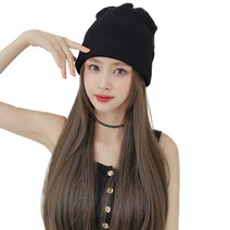 하이유니 스트레이트 펌 헤어 비니 모자 가발 50cm, 쿨브라운, 1개