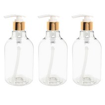 병도매닷컴 화장품용기 350ml DN350 + 펌핑 디스펜서 세트, 투명,골드, 3개