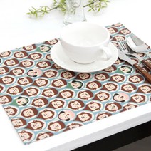 해피툴 몽키프렌드 방수식탁매트, 혼합 색상, 40.5 x 31.5 cm