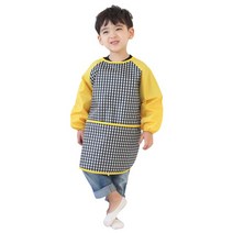 플리에 남아용 긴소매 앞치마, 블랙 + 체크무늬