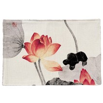리빙팝 연꽃 수채화 식탁 매트, 1B, 44 x 28 cm
