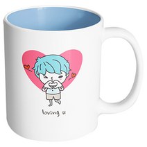 핸드팩토리 파란머리 하트 머그컵, 내부 파스텔 블루, 1개