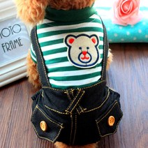 이코디 스트라이프 고양이 & 강아지 멜빵 바지, 그린