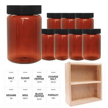 홈앤라이프 갈색 원형 PET 양념통 검정 캡 250ml x 8p + 흰색 스티커 8p + 사각 선반 세트, 1세트, 양념통 원형 8p + 흰색 스티커 8종 + 사각 2단 선반