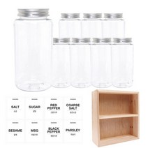 홈앤라이프 투명 원형 PET 양념통 알루미늄 실버 캡 350ml x 8p + 투명 스티커 8p + 사각 선반 세트, 1세트, 양념통 원형 8p + 투명 스티커 8종 + 사각 2단 선반