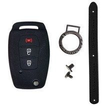 카템 쌍용 티볼리/G4 렉스턴 폴딩 키 J 타입 실리콘 스마트 키 케이스 + 실리콘 키 링, 블랙