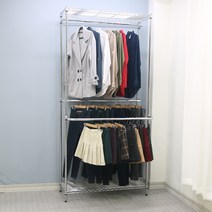 코랙 3행거 킹메탈 선반행거 2단 90 x 45 x 180 cm, 크롬
