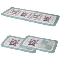 바이데코 순면 워싱 발매트 2p + 주방매트 세트, 꽃바구니 민트