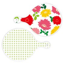 Loem 국화핑크화이트 원형 서빙 도마 2p 세트, 국화핑크화이트, 원형패턴파스텔그린, 1세트