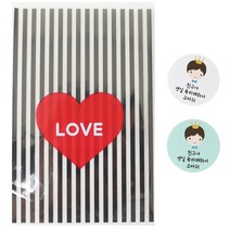 황씨네도시락 쿠키포장 하트봉투 블랙 50p + 스티커 왕관보이 50p, 1세트