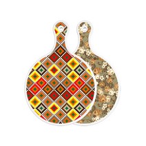 로엠디자인 양면 원형 서빙도마 체크라인다이아, 토색플라워, 1개