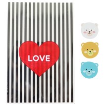 황씨네도시락 하트 속포장봉투 블랙 50p + 곰 스티커 50p, 1세트