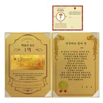 럭키심볼 어버이날 마음의 용돈 황금 1억 감사장 + 24K골드 카네이션 전자파 스티커, 1세트, 존경하는 엄마 상