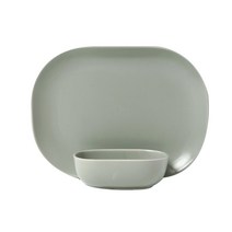 보울보울 레트로라인 오발 플레이트 S 2p 세트 그린티라떼, 1세트, 2종