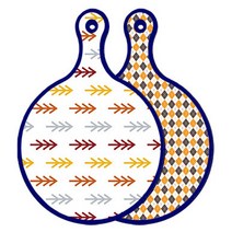 로엠디자인 블루에디션 양면 원형 서빙 도마 소나무화이트, 잉글랜드행황색체크, 1개