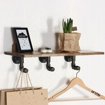 인파이프 BS303 파이프원목 후크 벽선반_아카시아 티크 벽선반 행거, 다크그레이(파이프)