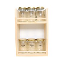 핸드팩토리 양념통 우드선반 세트, 1세트, 양념통 원형 스몰 골드캡 6p + 2단 우드선반 중 + 해피스마일 라벨