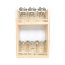 핸드팩토리 양념통 우드선반 세트, 1세트, 양념통 원형 스몰 실버캡 6p + 2단 우드선반 중 + 라운드네이밍 라벨