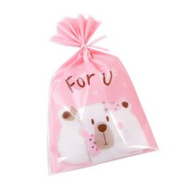 봄91 해피프렌즈 접착 쿠키봉투 분홍곰 50p + 막대타이 랜덤 발송 50p SET, 1세트