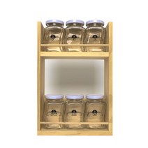 핸드팩토리 양념통 우드선반 세트, 1세트, 양념통 웨이브 스몰 화이트캡 6p + 2단 우드선반 중 + 센터커트러리 라벨