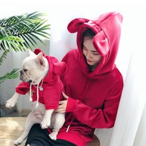 Noland S&H 벨벳 토끼 후드 견주 반려견 커플옷, 레드