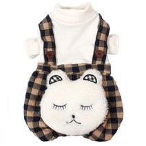 도그맘 누빔체크 멜빵올인원 반려동물 옷, 베이지