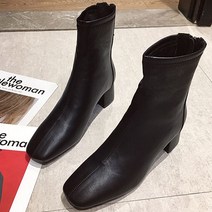 여성용 뒷꿈치 지퍼 포인트 가죽질감 첼시부츠