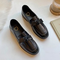 여성용 리본 스티치 인조 가죽 로퍼