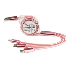 김사갓 3in1 릴타입 충전 케이블, 핑크, 1개