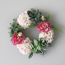 블루밍앤미 트로피칼 믹스플랜트 플라워 리스 40cm, 피치수국