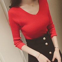 세컨핑크 여성용 블란치 브이넥 골지티
