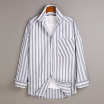고스트리퍼블릭 남성용 오버핏 1BY1 스트라이프 포켓 긴팔 셔츠 MSH-532