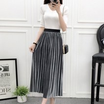 벨벳 주름 롱 스커트 CSK1031