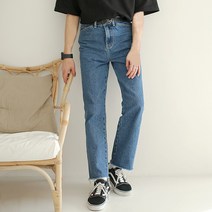 플레이즈 남성용 사선포켓 밑단컷팅 와이드 데님 팬츠