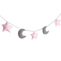 리빙다 입체 펠트 별 달 가랜드, 핑크브레이