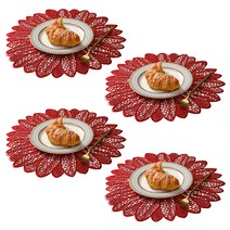 마켓피오 주방 플라워레이스 식탁매트 4p, 레드, 38cm