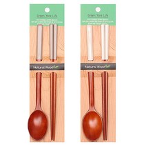 더스토리 고급 원목 네츄럴 우드 엣지 수저 그레이 + 아이보리 세트, 1세트, 숟가락 2종 + 젓가락 2쌍